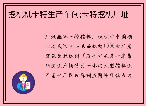 挖机机卡特生产车间;卡特挖机厂址